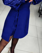 Liliana | Elegancka Sukienka z Bufiastymi Rękawami i Patchworkowymi Detalami