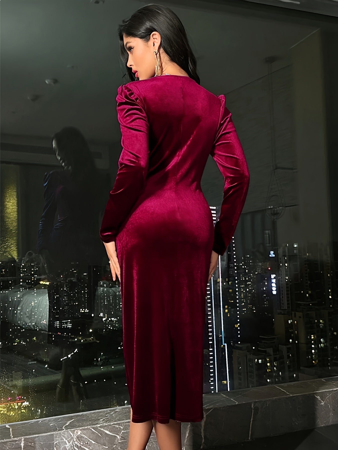 Emilia | Aksamitna Sukienka Midi z Marszczeniem