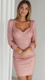 Mira | Damska sukienka z dekoltem i długimi rękawami