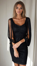 Mira | Damska sukienka z dekoltem i długimi rękawami