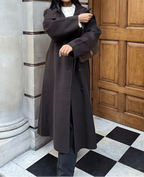 Płaszcz długi z paskiem i stójką Sara