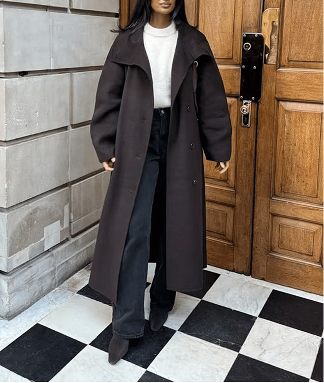 Płaszcz długi z paskiem i stójką Sara