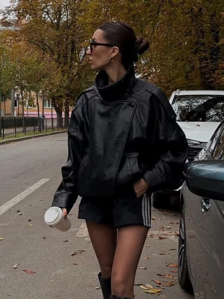 Asymetryczna skórzana kurtka Karolina