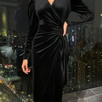 Emilia | Aksamitna Sukienka Midi z Marszczeniem