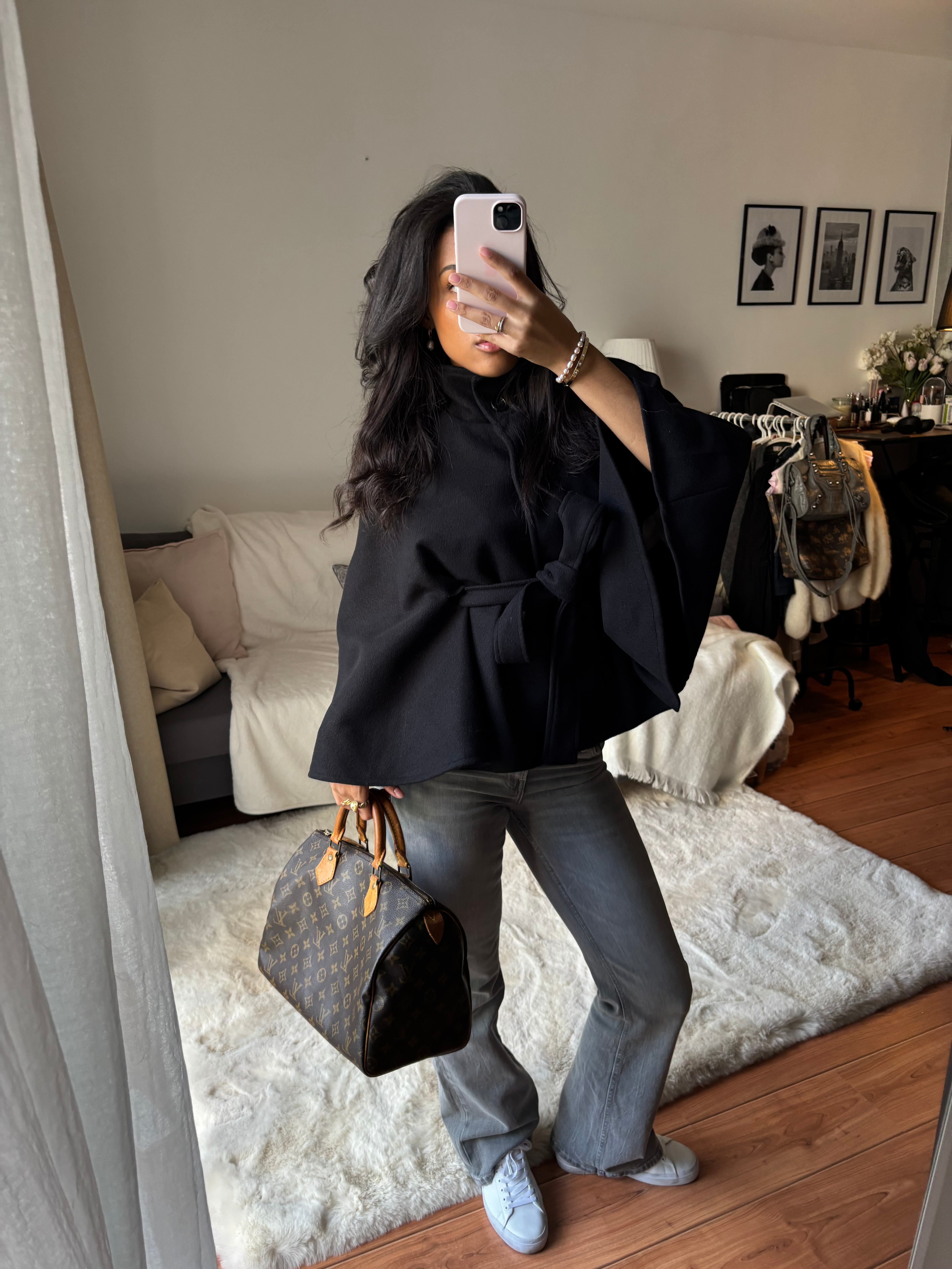 Gianna Elegancka Kurtka Peleryna z Wysokim Kołnierzem i Paskiem